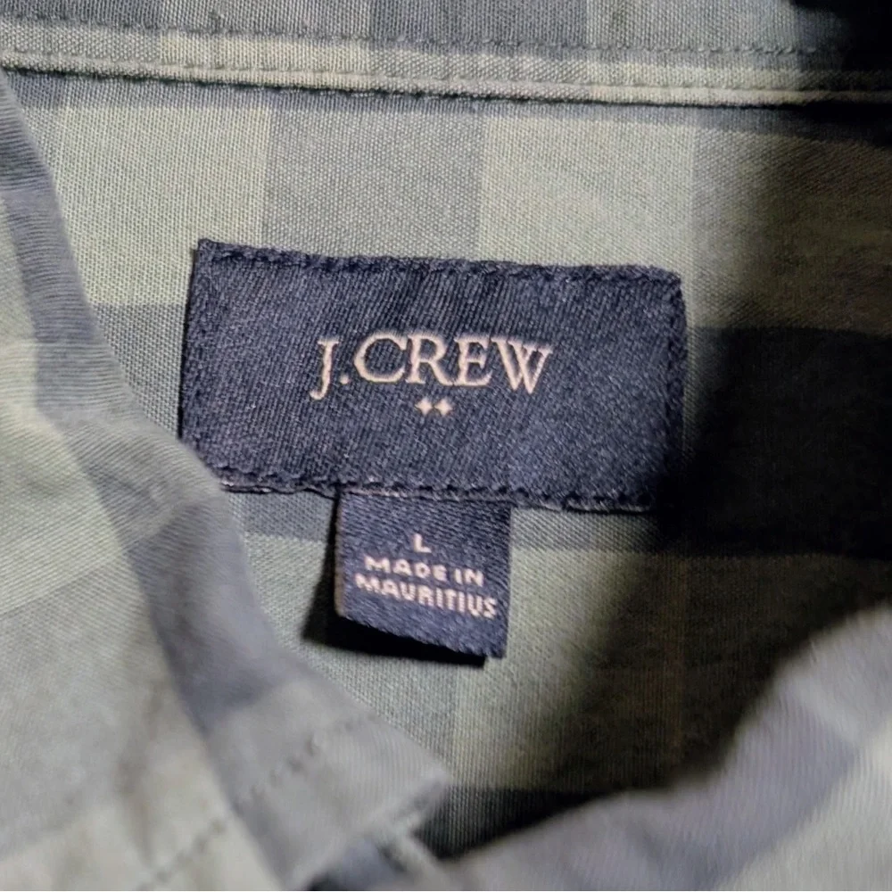 JCrew Mens Cotton Oxford Olive and Blue Checked Print Size Large Slim